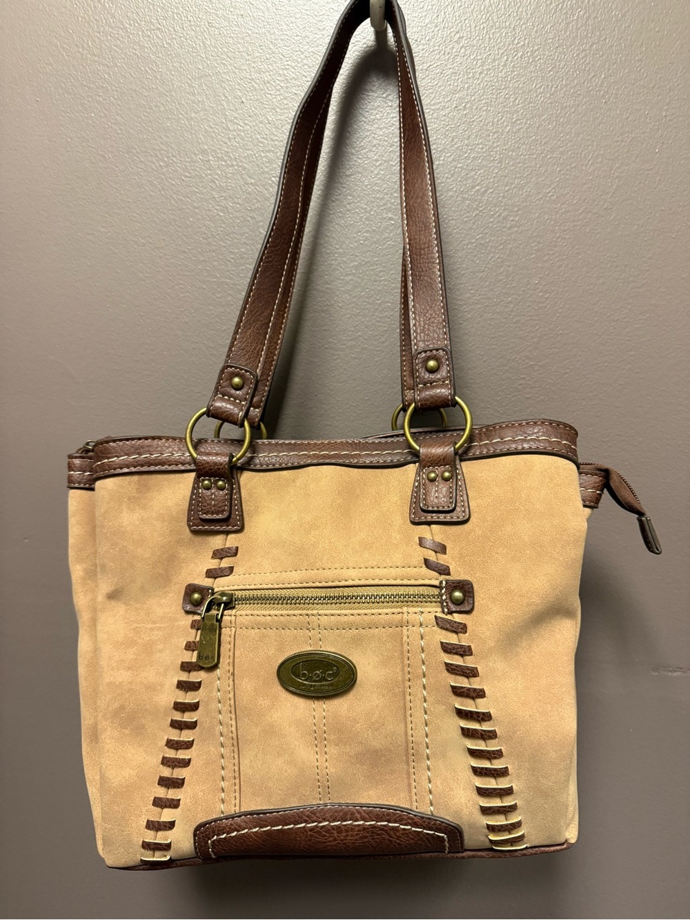 boc Two-Tone Suede Shoulder Bag in Tan and Brown